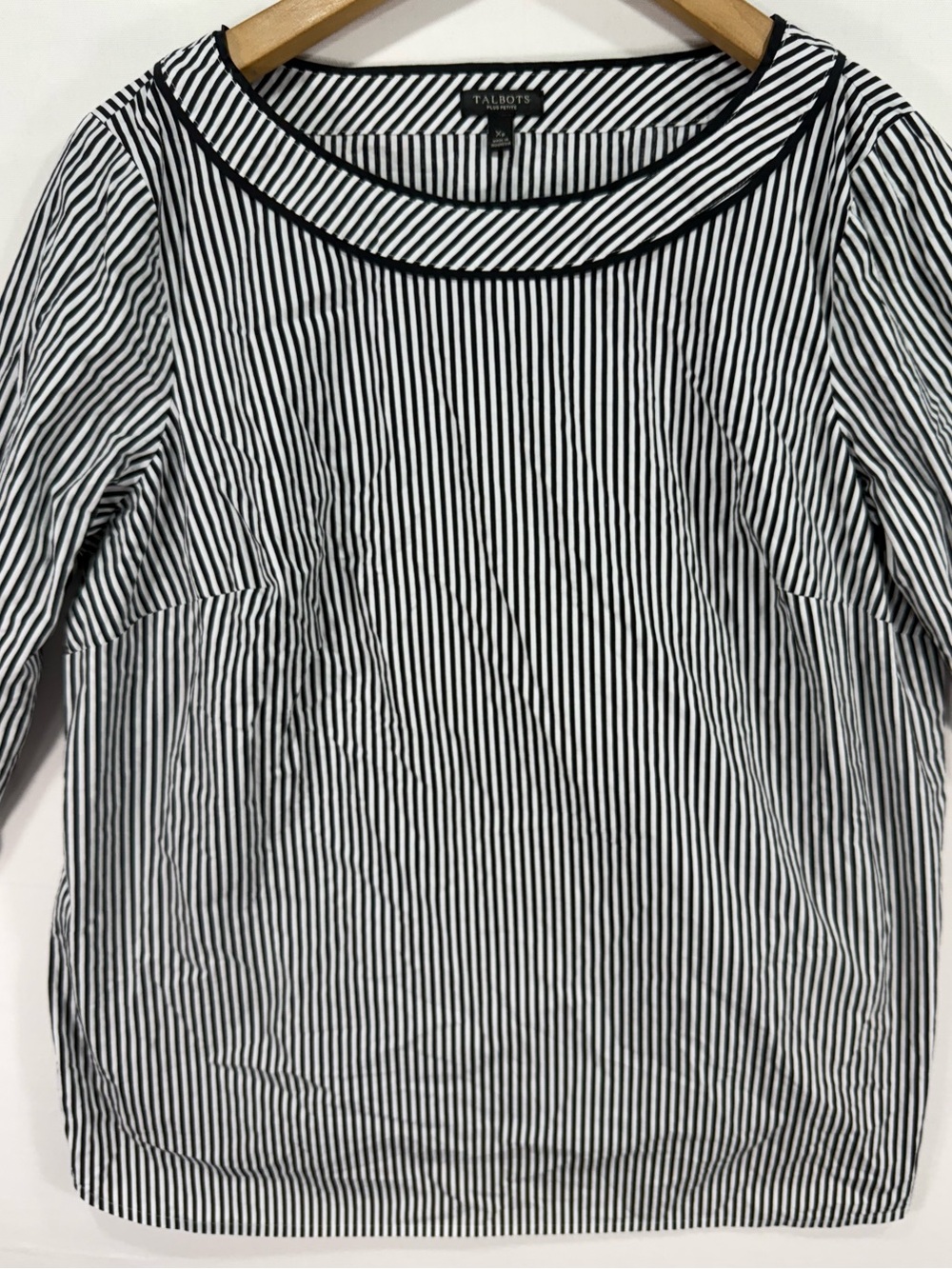 Talbots Black and White Striped Boatneck Blouse.